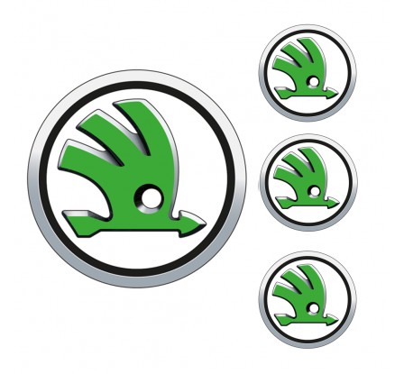Logo na stredy kolies - živicové 4ks - ŠKODA biela/zelené 55mm